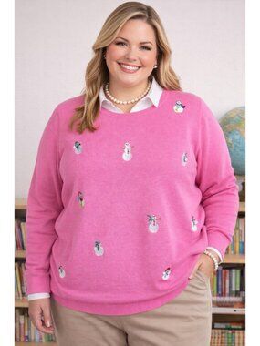 Designers Originals Womens Sweater Sz 3X Pink Snowman Holiday Christmas Novelty